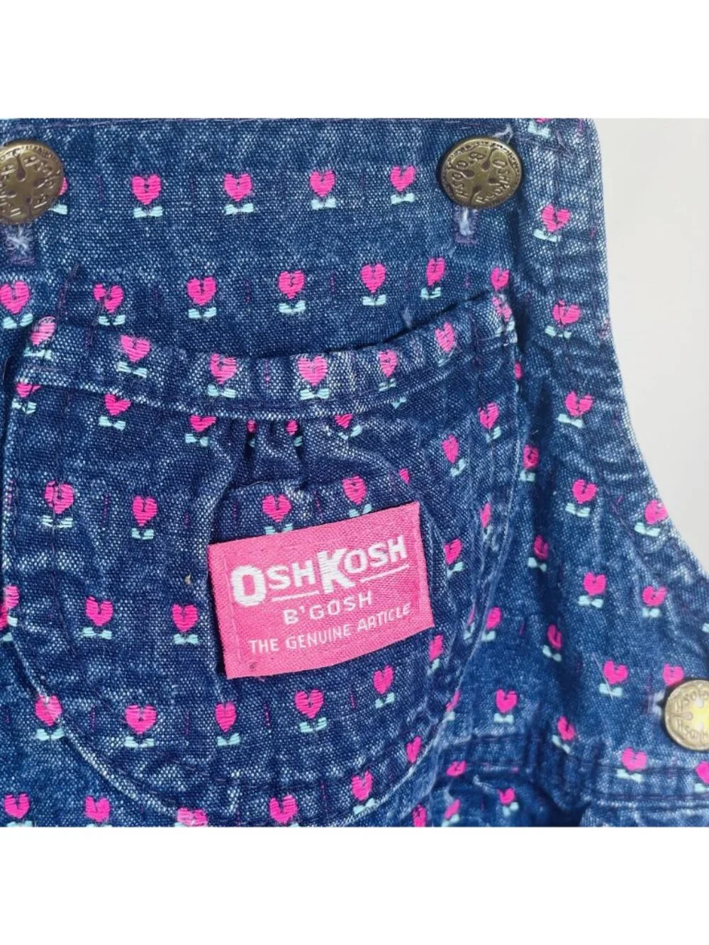 Vintage Oshkosh Girls Tulip Floral Embroidered Dark Wash Denim Overalls 4